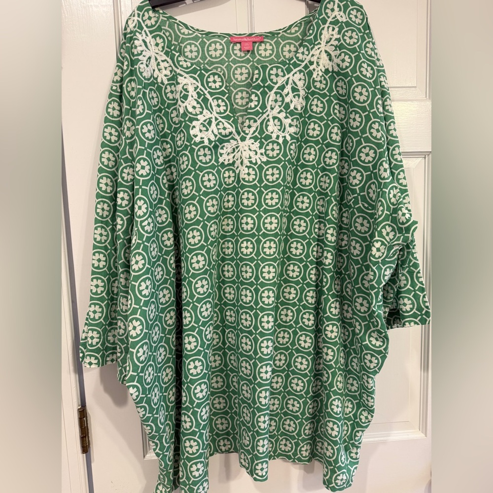 Woman Within 5x 38/40 Green And White Blouse